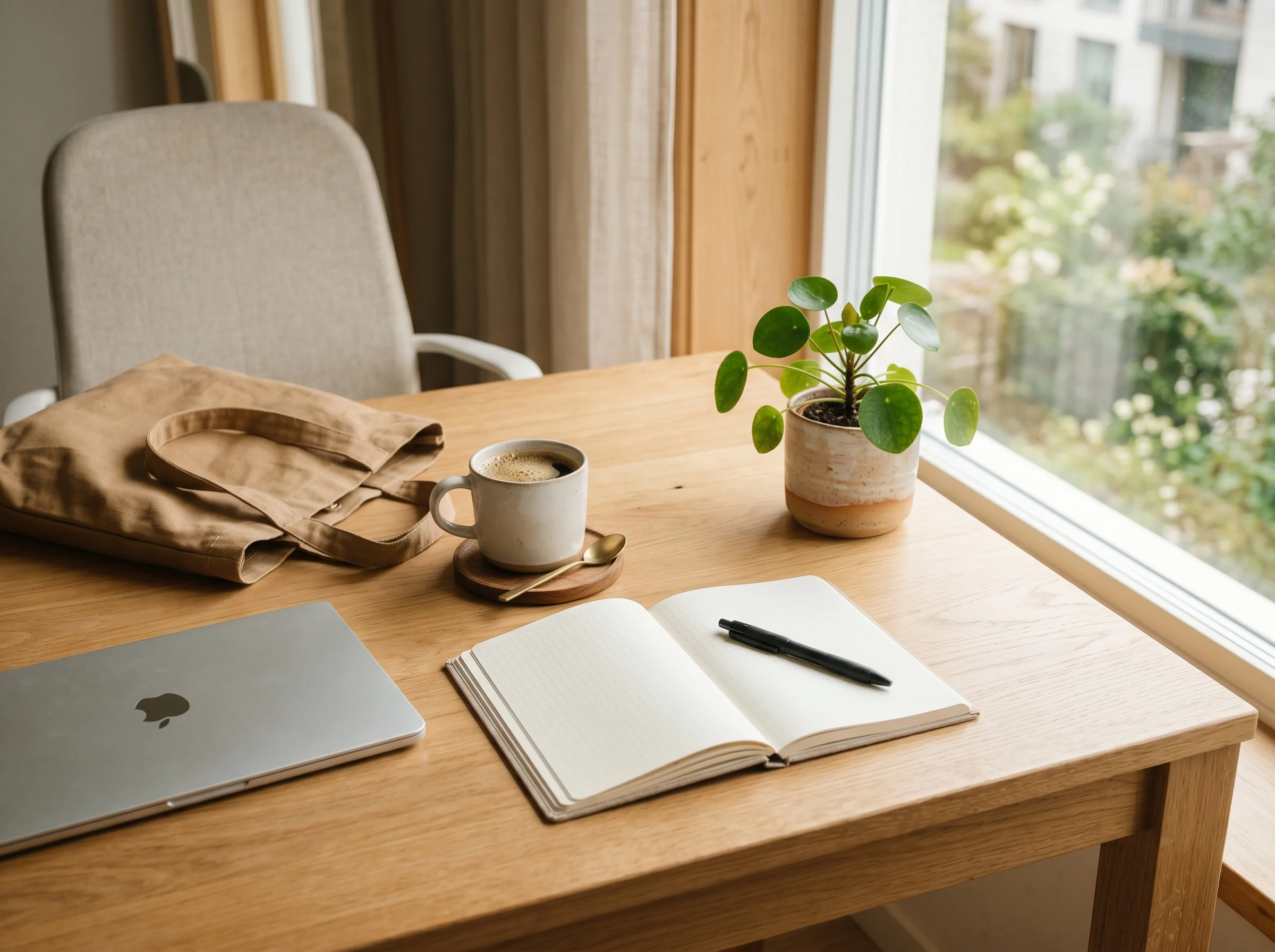 Minimal office still life with desk accessories.